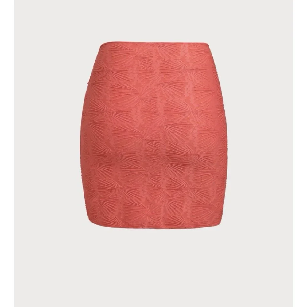 Berlook Red Textured Shells Wrap Cover Up Skirt Large Ruffled Midi Tie Side